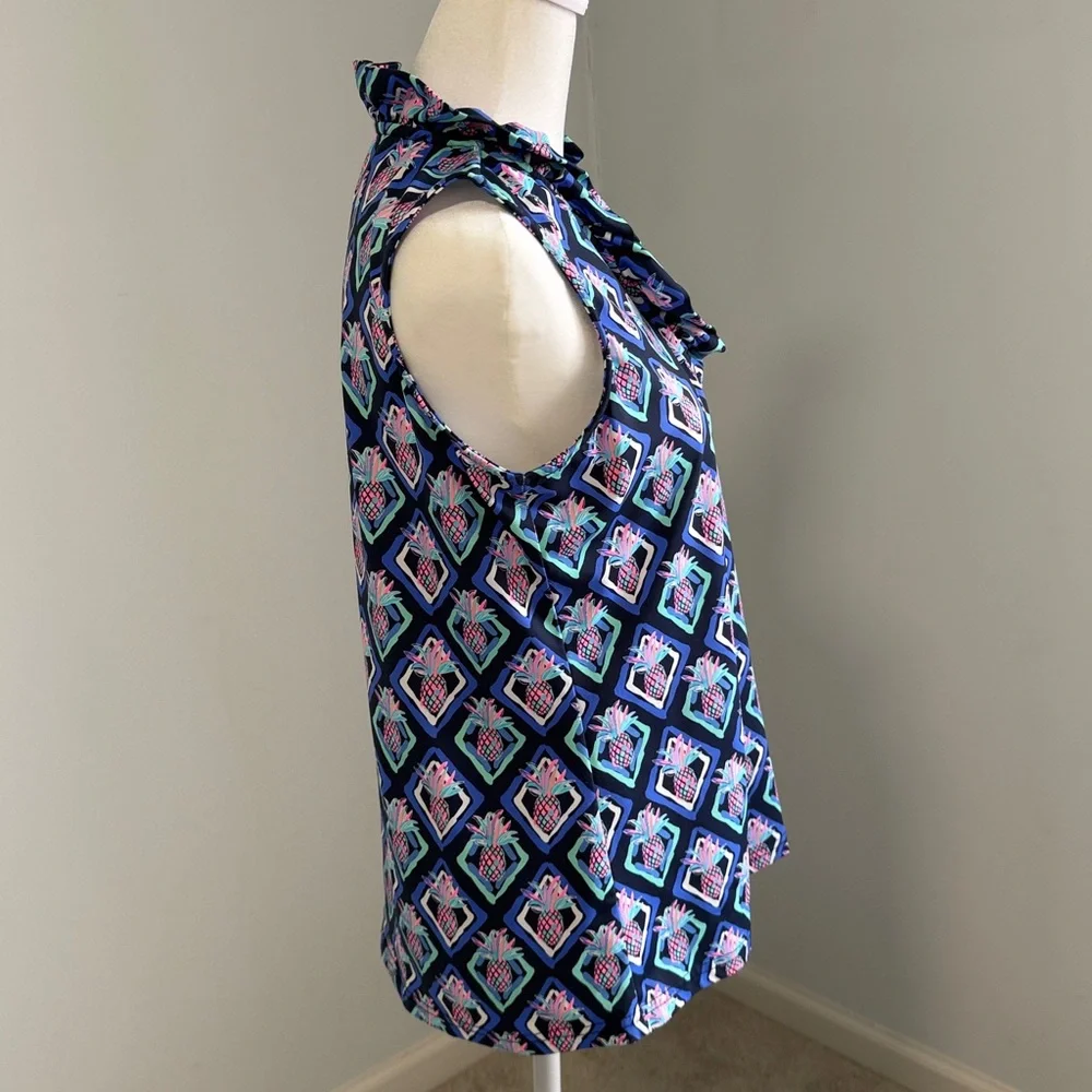 Lulu-B Pineapple Print Sleeveless Ruffle Blouse SZM - Picture 10 of 10